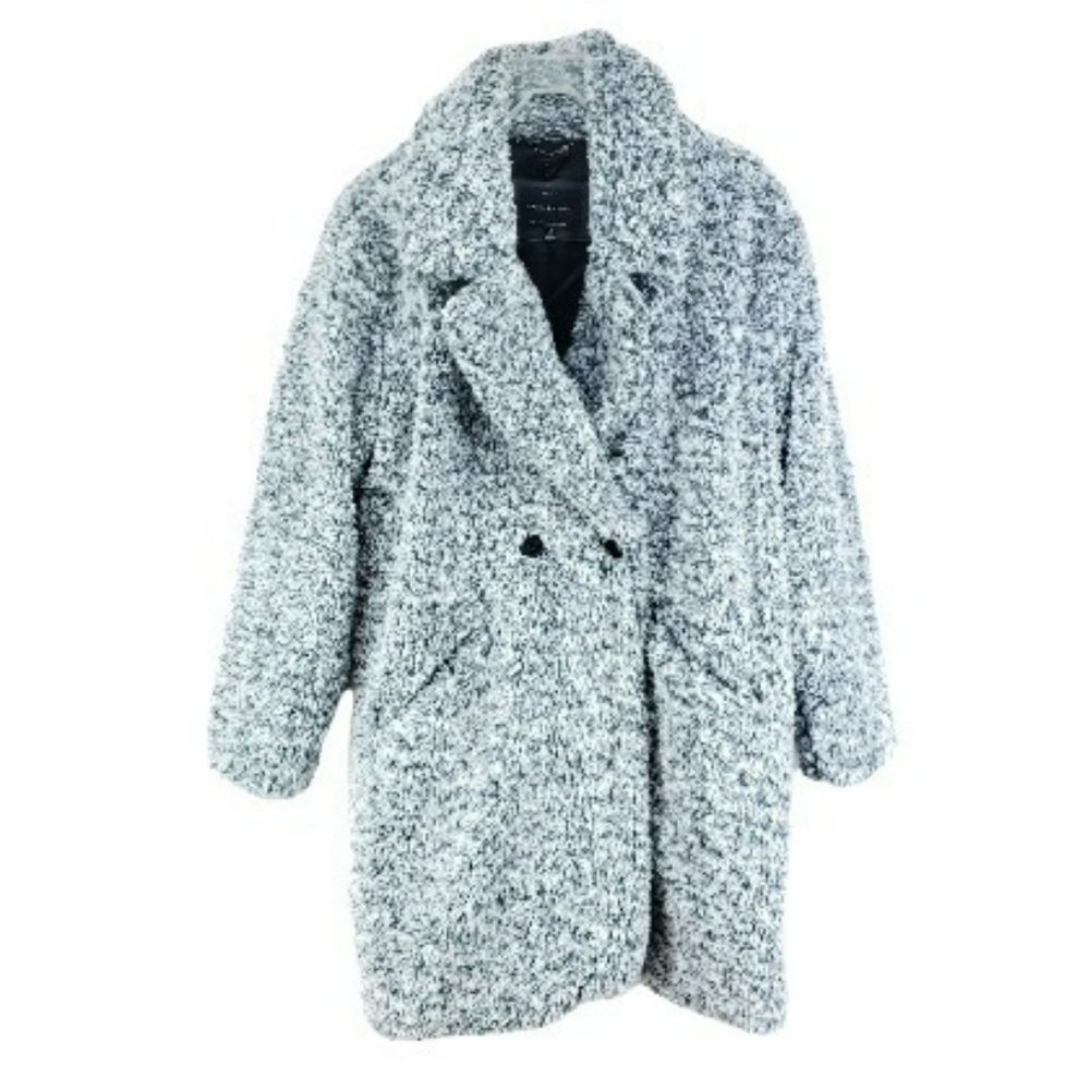 Lucky Brand Shearling Snap Button Coat Women's Size Large Black White